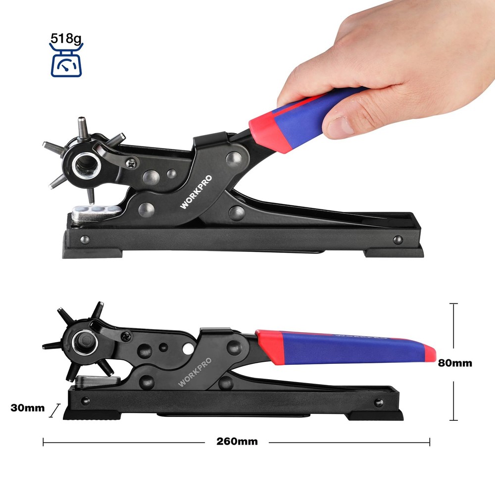 WORKPRO Desktop Leather Hole Punch Set, Rotary Belt Puncher, 6 Silver