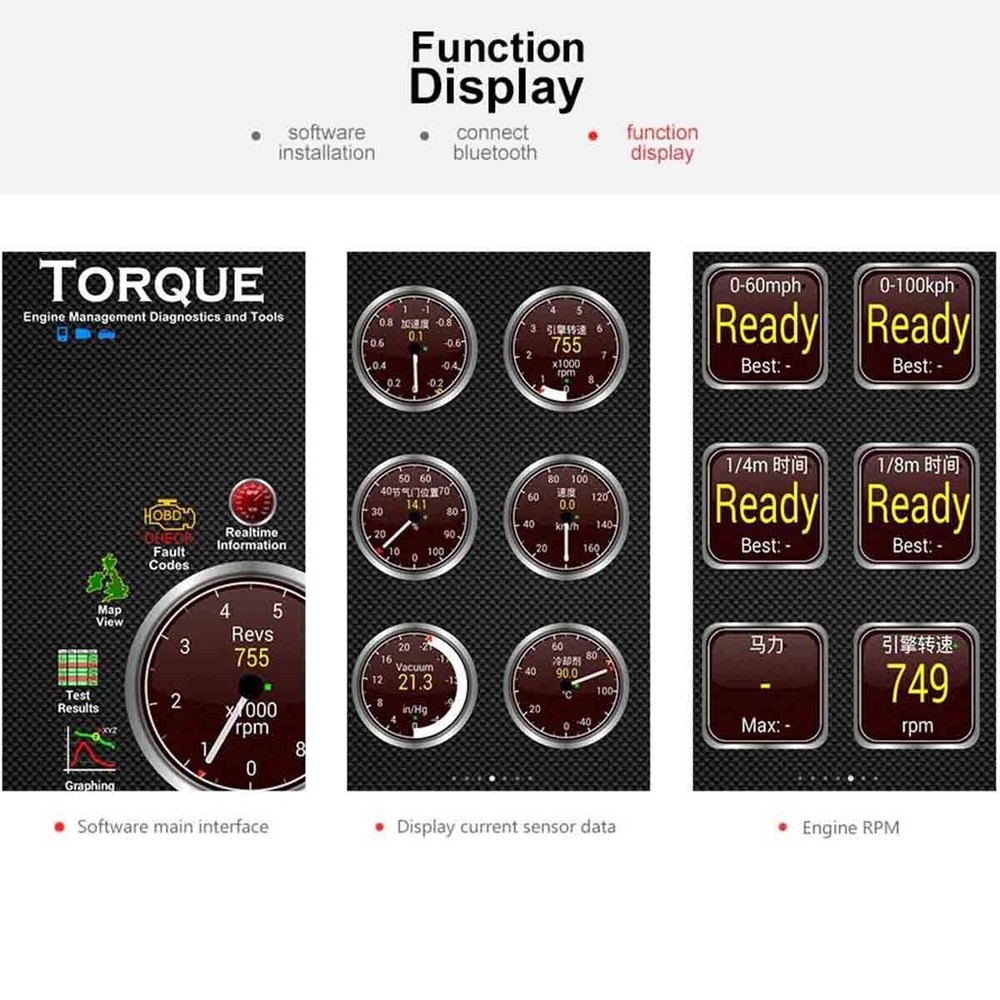 Bluetooth OBD2 Adapter, OBDⅡ Scanner and App for iPhone/iPad Android Code Reader