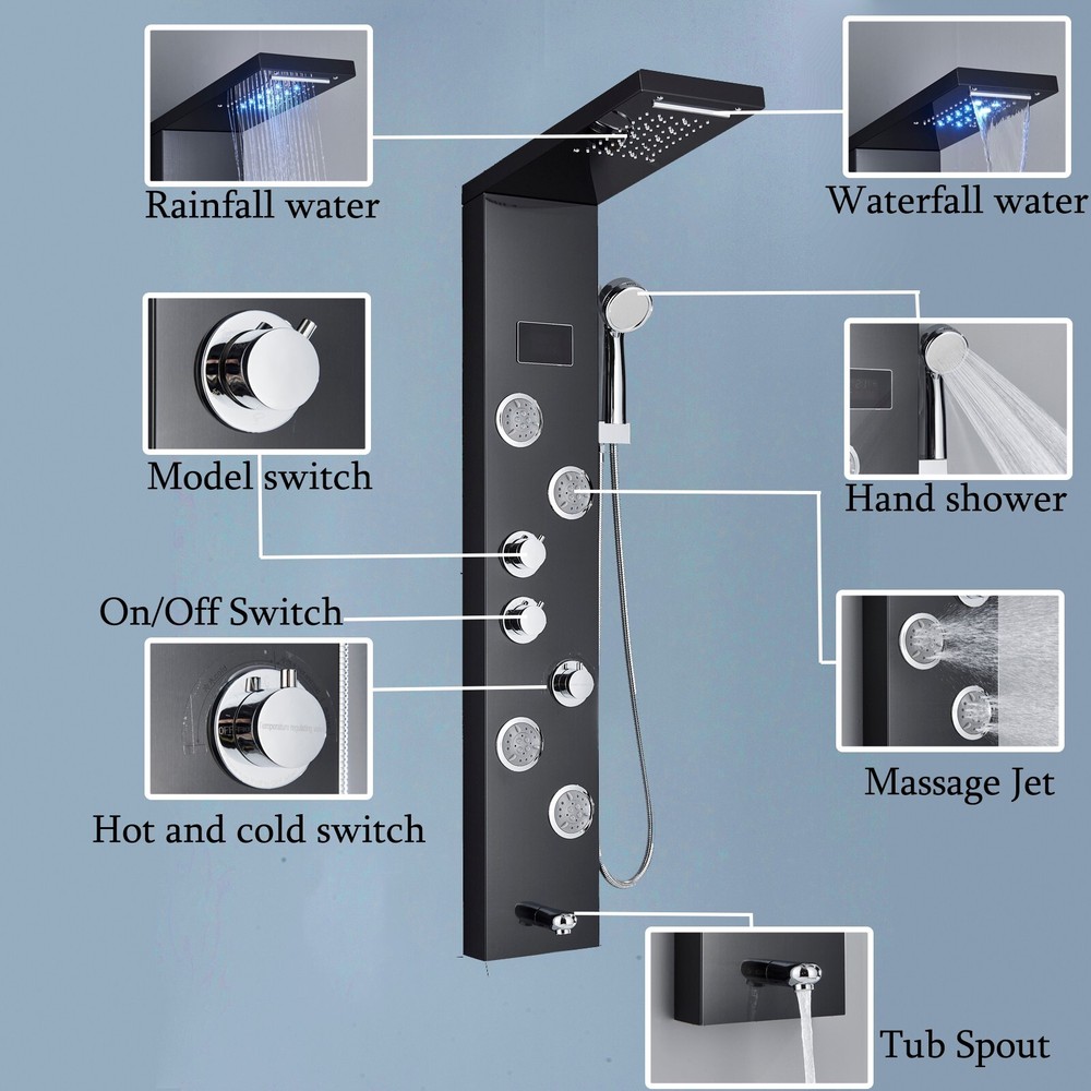 LED Shower Panel Tower System 5-Function Faucet Body Massage Oil Rubbed Bronze