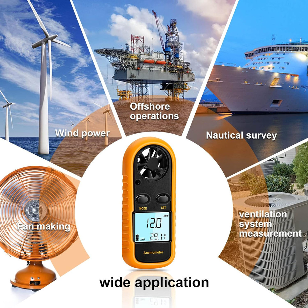 Anemometer Handheld, Light Weight Digital Wind Speed Meter, Wind Speed Temperatu