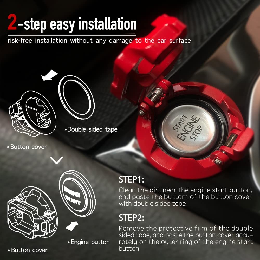 Red Push Start Button Cover for Car - Engine Stop Protector Accessory Push
