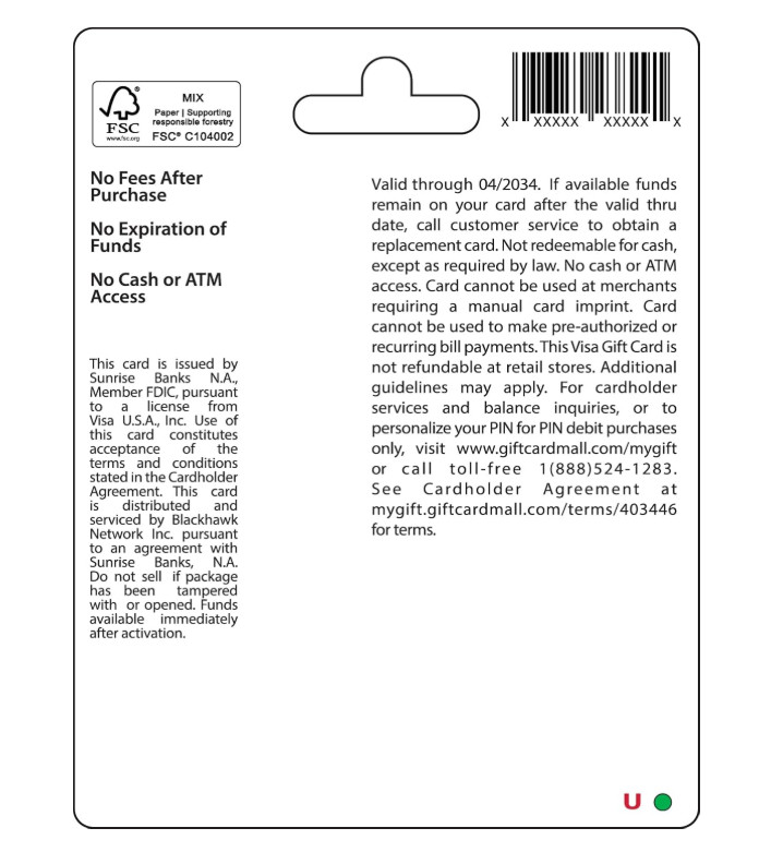 Visa Physical Gift Card $50 (plus $4.95 Purchase Fee)