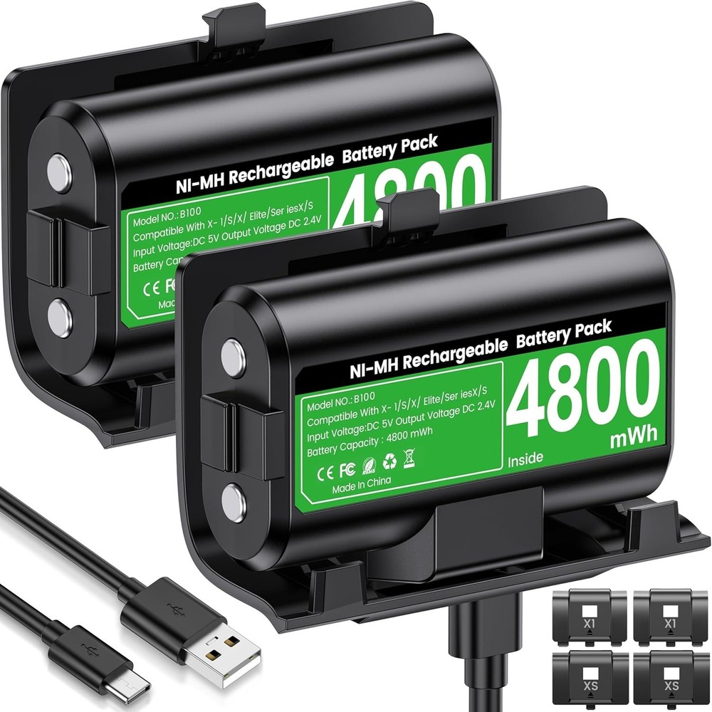 Dual 4800mWh Xbox One Controller Battery Pack & USB-C with LED Charge Indicator