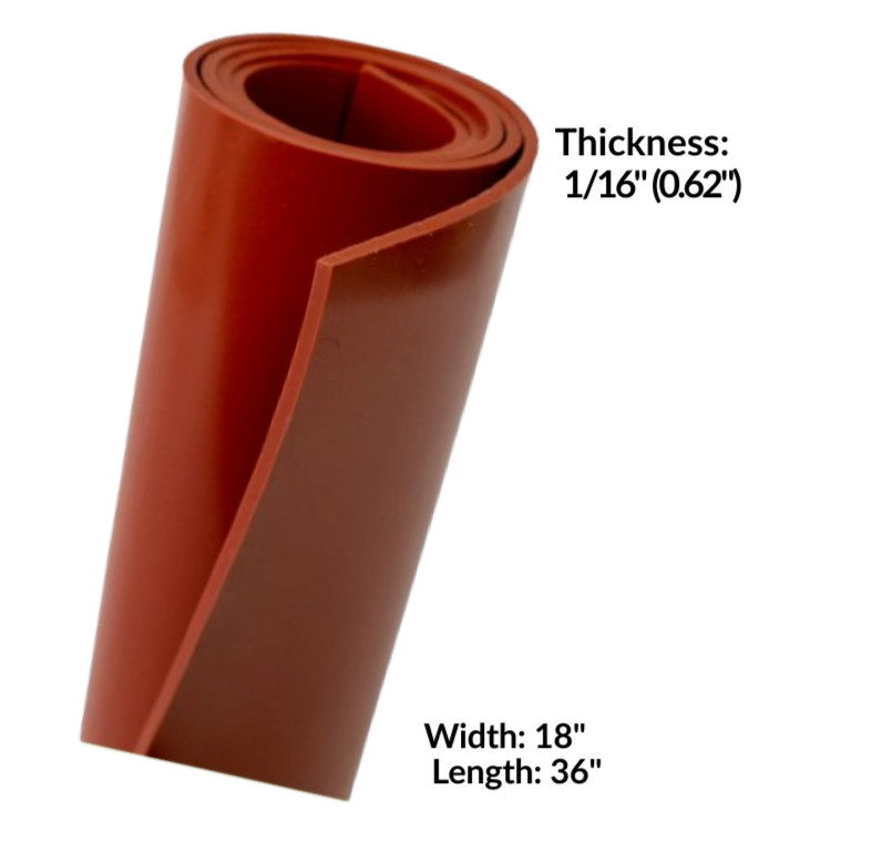 Silicone Rubber Sheet Solid  1/16" Thick  x 18"wide x 36"Long High Temp Mat