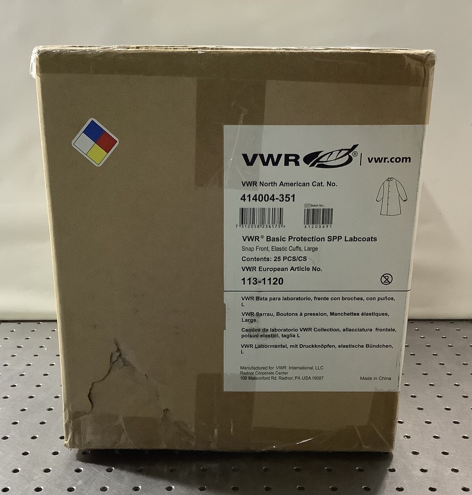 VWR Basic Protection Lab Coats SPP Snap Front Elastic Cuffs Large 414004-351