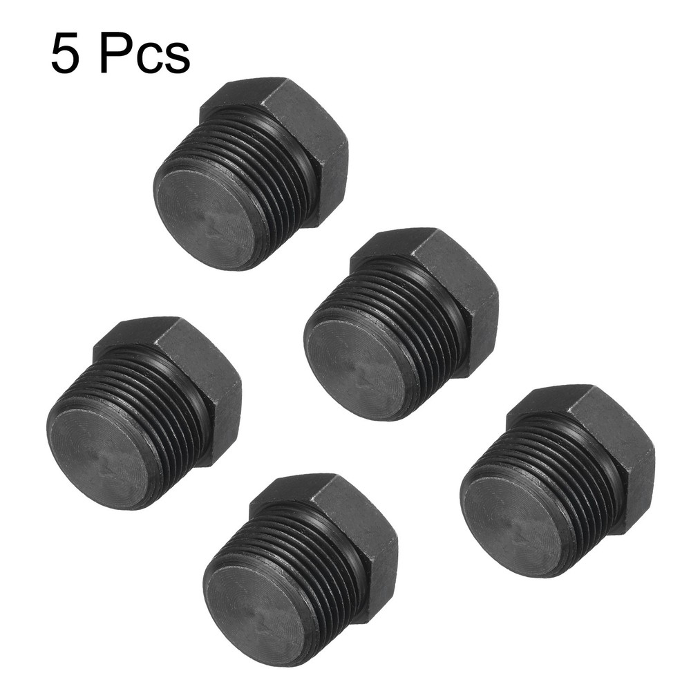 3/4 NPT Male Outer Head Hex Thread Socket Pipe Plug Fitting, 5Pcs, Black