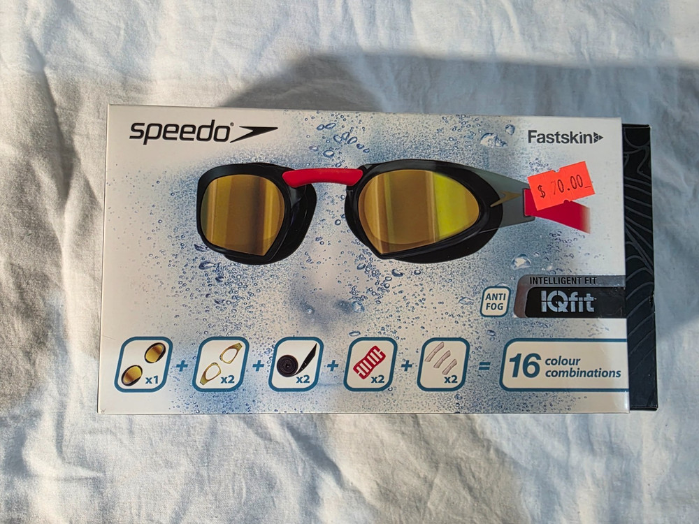 Speedo FaskSkin Competition Race Goggles Gold Mirrored Interchangeable