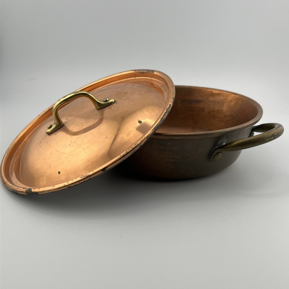 VINTAGE 5” COPPER TIN POT WITH LID