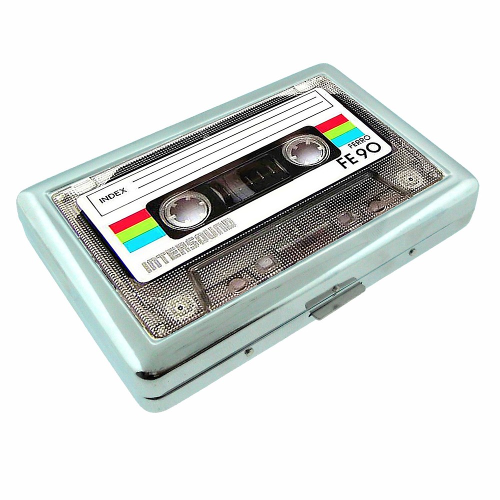 Vintage Cassette Silver Metal Cigarette Case Wallet