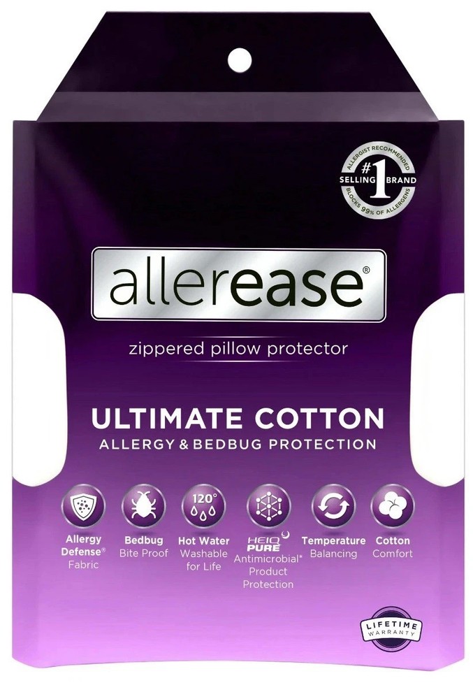 AllerEase Ultimate Cotton Zippered Pillow Protector White (1) King Size 20"x36"