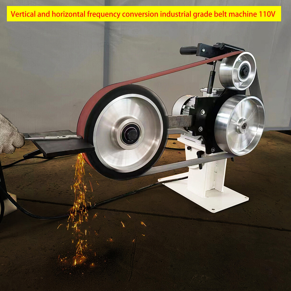 Vertical & Horizontal Frequency Conversion Belt Sander Grinder 3 Grinding Wheels