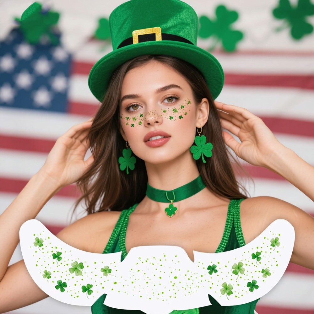 St. Patrick's Day Temporary Tattoos - Glitter Medium, Green