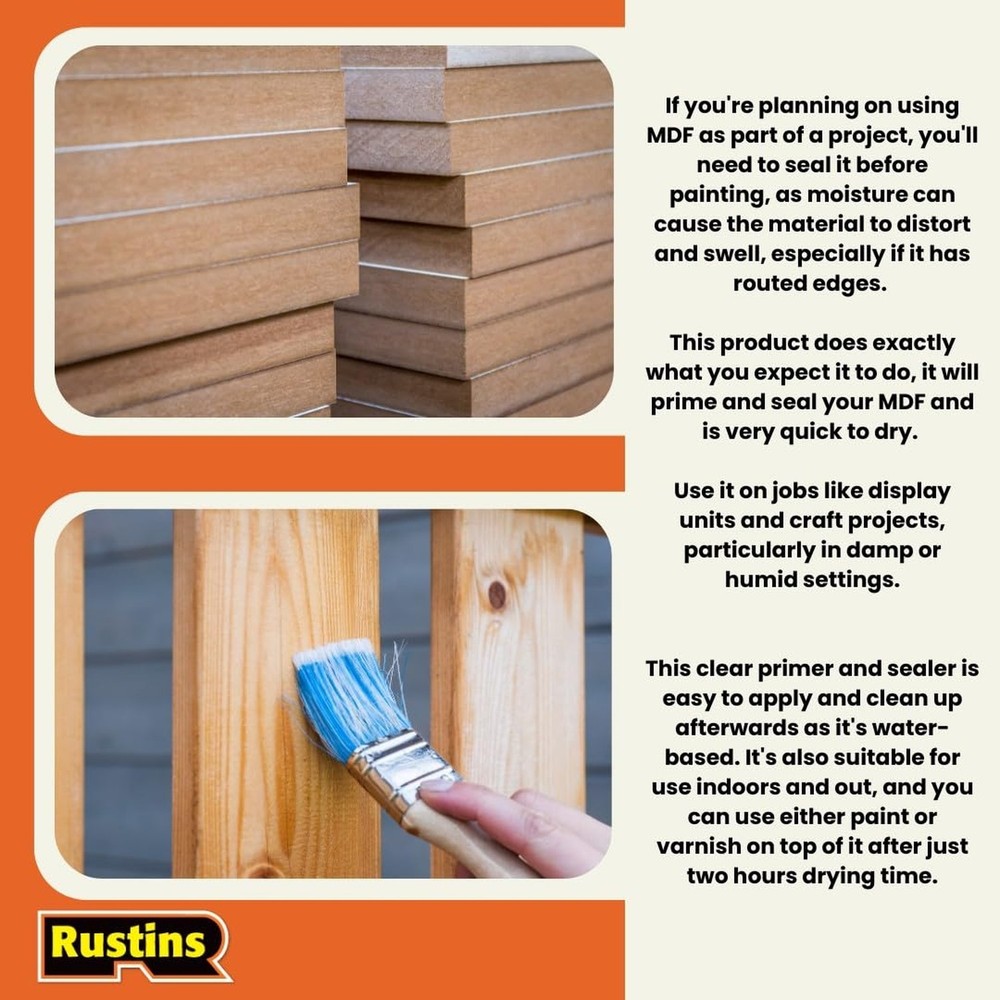 Rustins MDFS250 250ml Quick Dry MDF Sealer - Clear