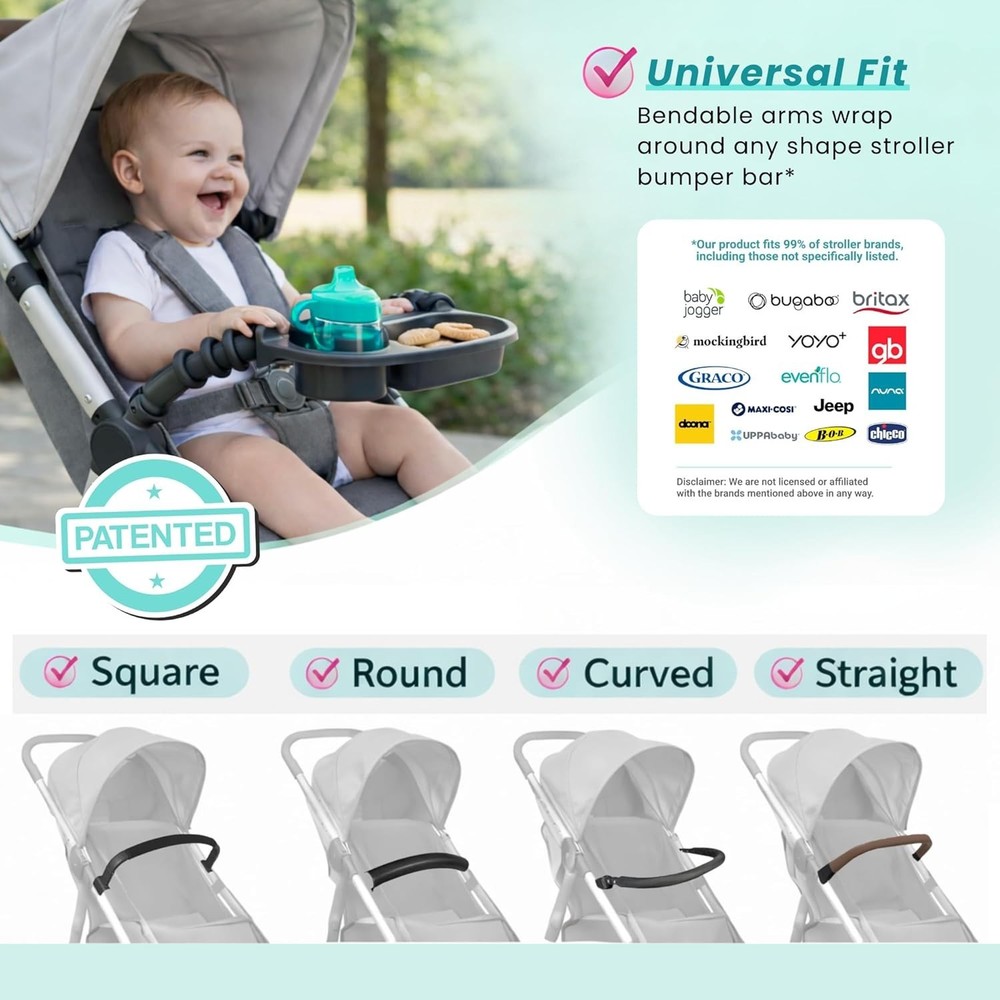 Compact Stroller Snack Tray | Cup Holder | Easy Installation