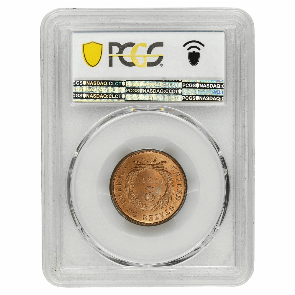 1871 Two Cent Piece 2c, PCGS MS66 RD CAC - Tied Highest CAC Approval