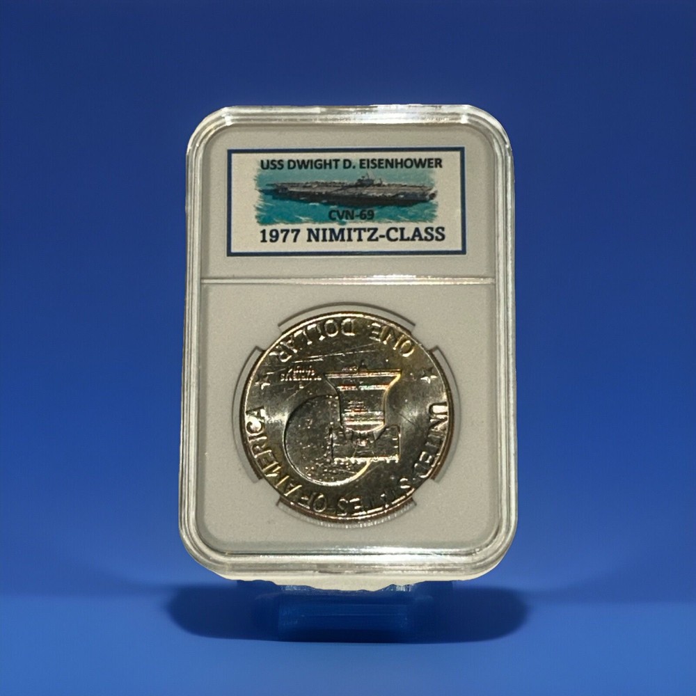 1976-D / IKE DOLLAR - USS EISENHOWER (COMMEMORATIVE KEEPSAKE SLAB) TYPE-2 BU/MS