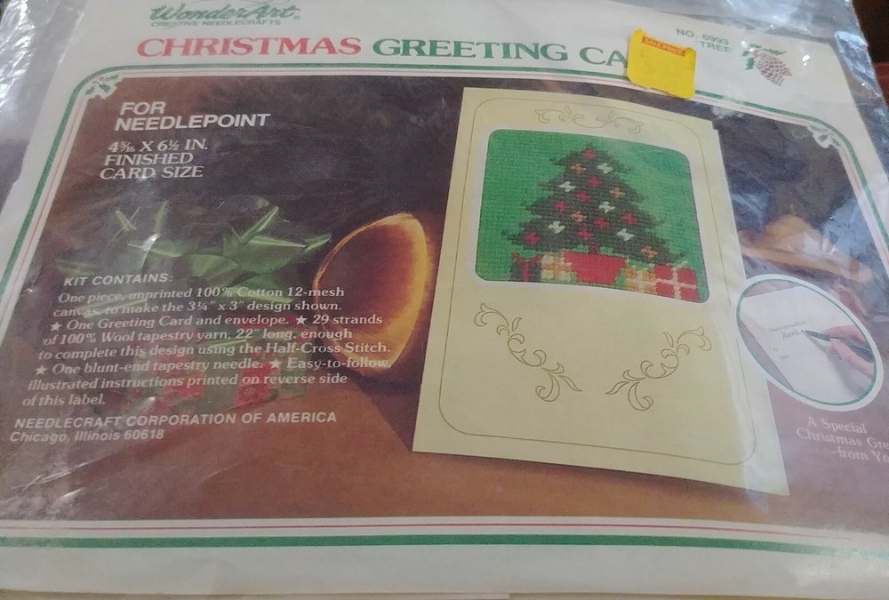 Vtg. WoderArt Creative Needlecrafts Christmas Greeting Card Kits Santa, Tree
