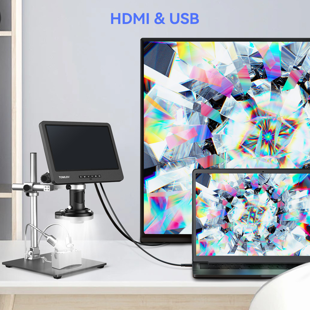 TOMLOV Digital Microscope 2000X 10.1" Screen Coin Microscope 144 LED Workbench