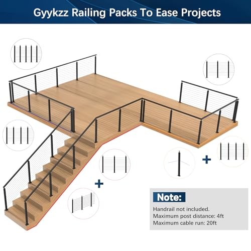 Complete Set Cable Railing Post Kit, 2 Pack Level 36" 1 Level Posts Kit-2 Pack
