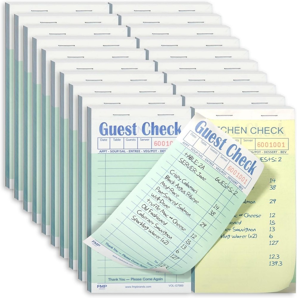 Server Order Pad - 2 Part Carbonless, 1000 Sheets