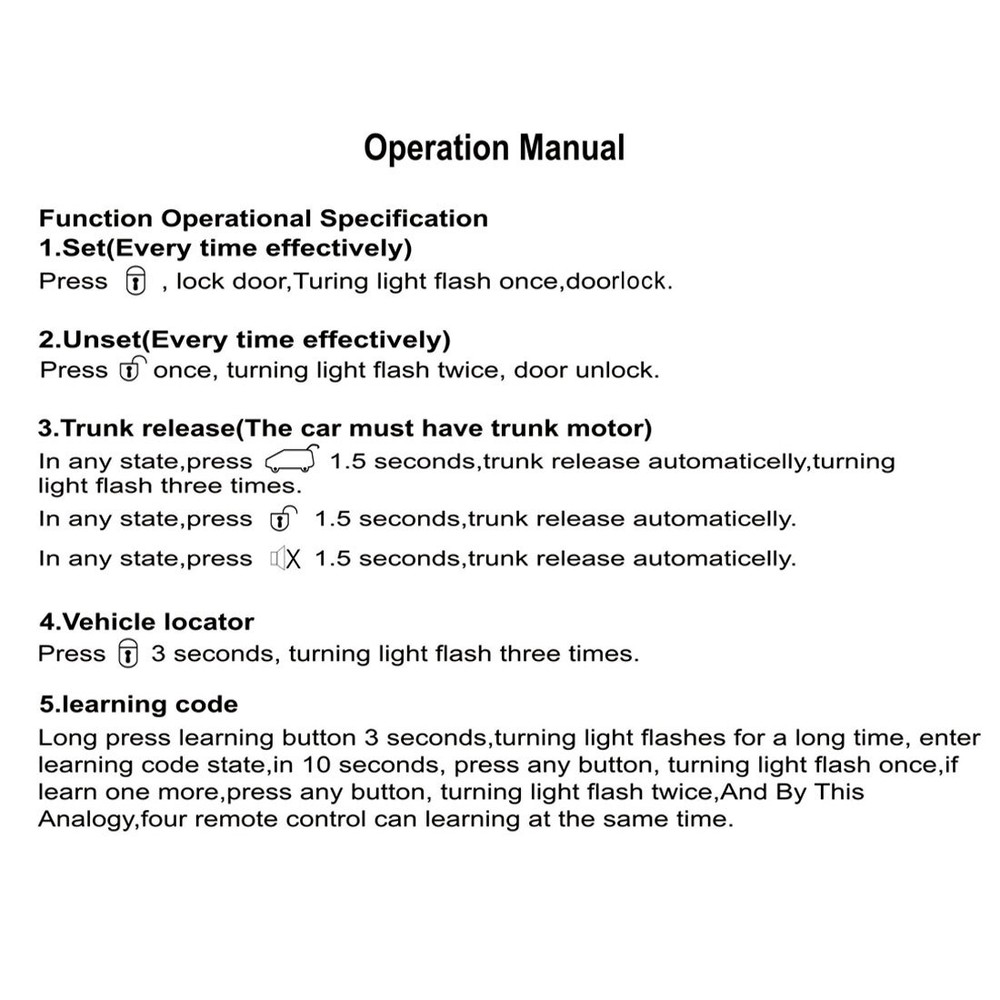 Pack (1) 4 Doors Central Lock Locking Keyless Entry System Kit with Remotes