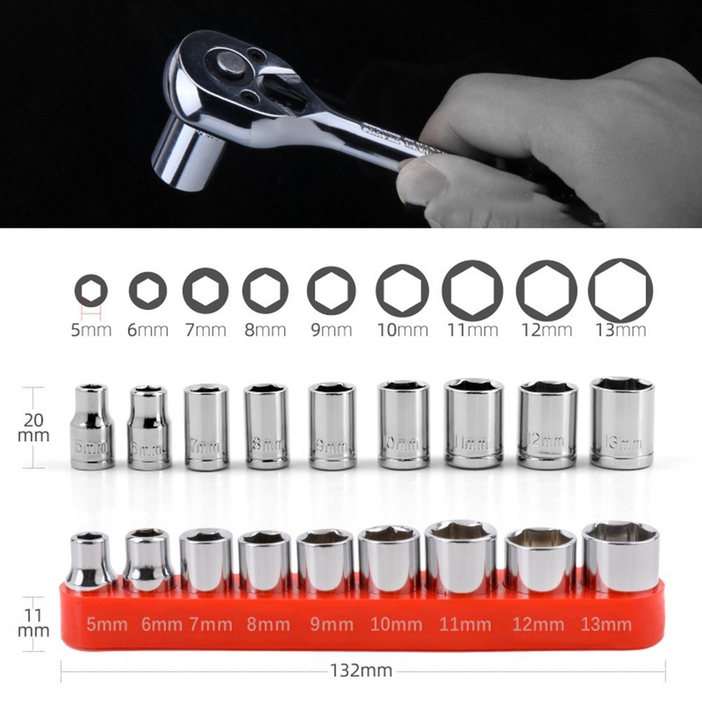9 Pieces/set Hexagon Key Sleeve Socket Combination Carbon Steel Hexagon Socket