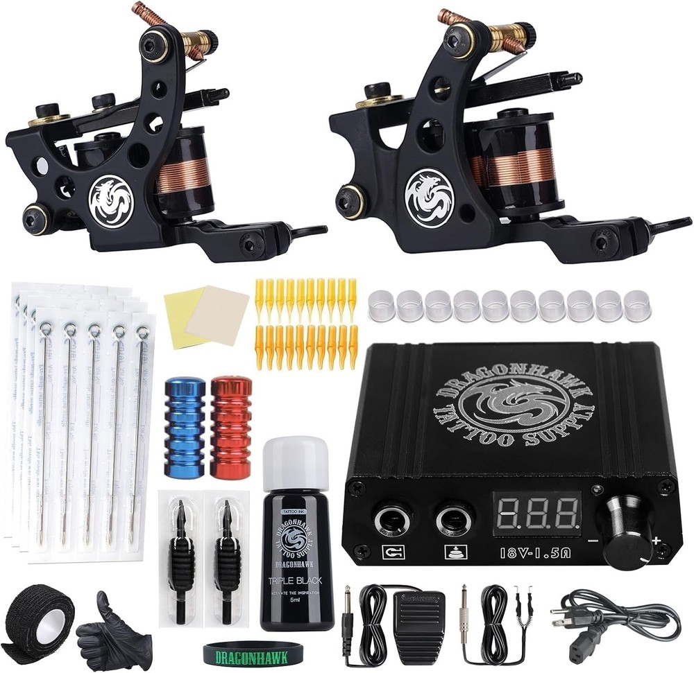 Beginner-Friendly Tattoo Kit with Two Pro Machines, Ink & 20 Sterilized Needles
