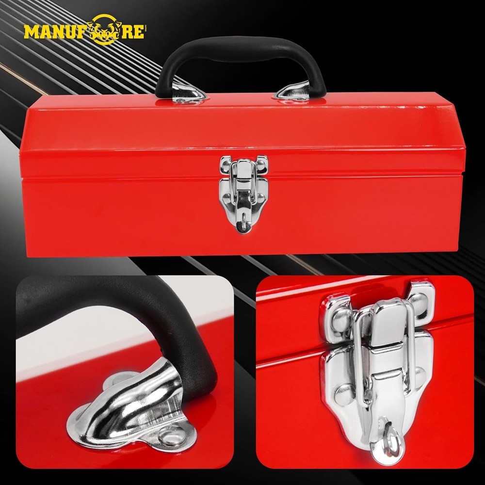 Durable 16" Steel Tool Storage Box - Elegant Red Finish for Easy Identification