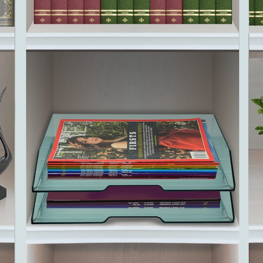 2 Tier Paper Organizer Letter Tray – Plastic Stackable Desk File Organizer, S...