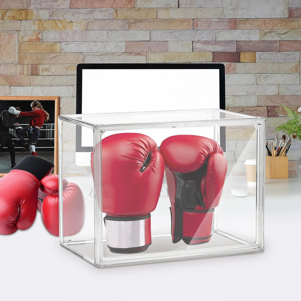 Clear Boxing Glove Display Case - Self-Assembly, UV-Protected With Black Base fo