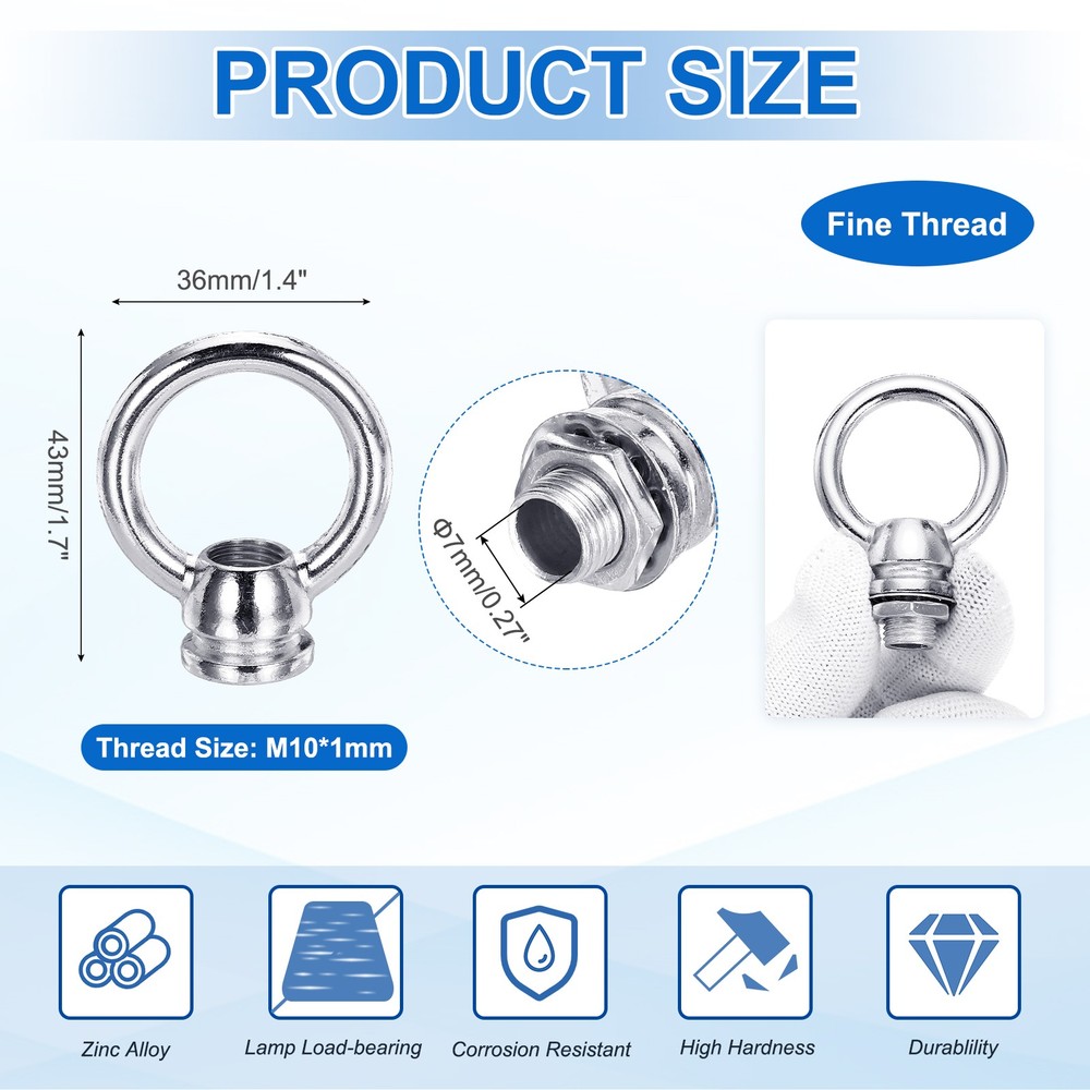 8kg M10 1.4x1.7" Thread Lifting Eye Nut Holder Hook Ring Silver