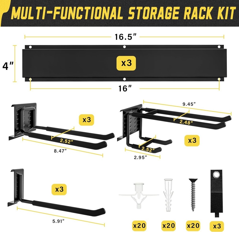 Durable 48in Garden Tool Wall Organizer - 15-Pack, Easy Assembly and Sturdy