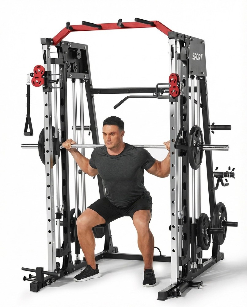 Smith Machine Home Gym 2200LBS Squat Rack Power Cage with LAT Pull-Down ,Workout