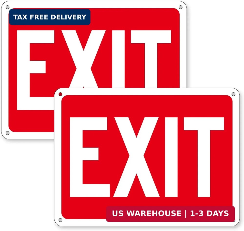 2 Pack Exit Signs, Aluminum Exit Sign with Red Background, Exit Sign for Door...