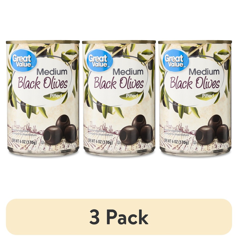 (3 pack) Great Value Medium Pitted Black Olives, 6 oz