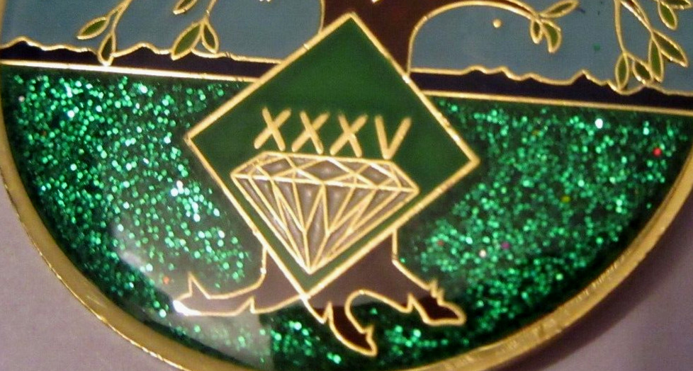 Narcotics Anonymous NA Tree Green 35 Year Medallion Gold Black