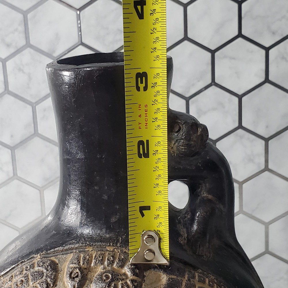 Pre Columbian Chimu Peruvian Blackware Serpent Monkey Vessel Replica