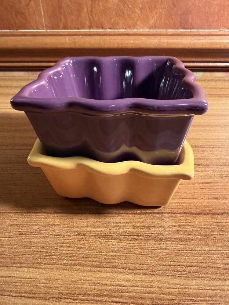 (2) PIER1 Square Talavera Bake / Serving 1 Cup Stoneware Oven Safe Ramekins di