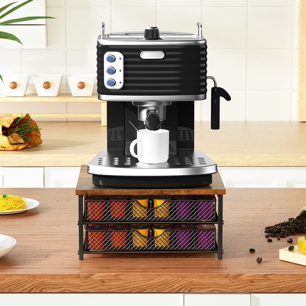 Coffee Pod Drawer K Cups Organizer 2-Tier Coffee Pod Storage Holder with Draw...