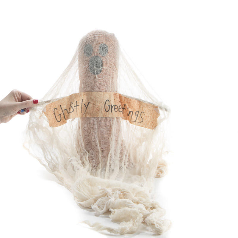 14" Tall Primitive "Ghostly Greetings" Halloween Decorative Ghost