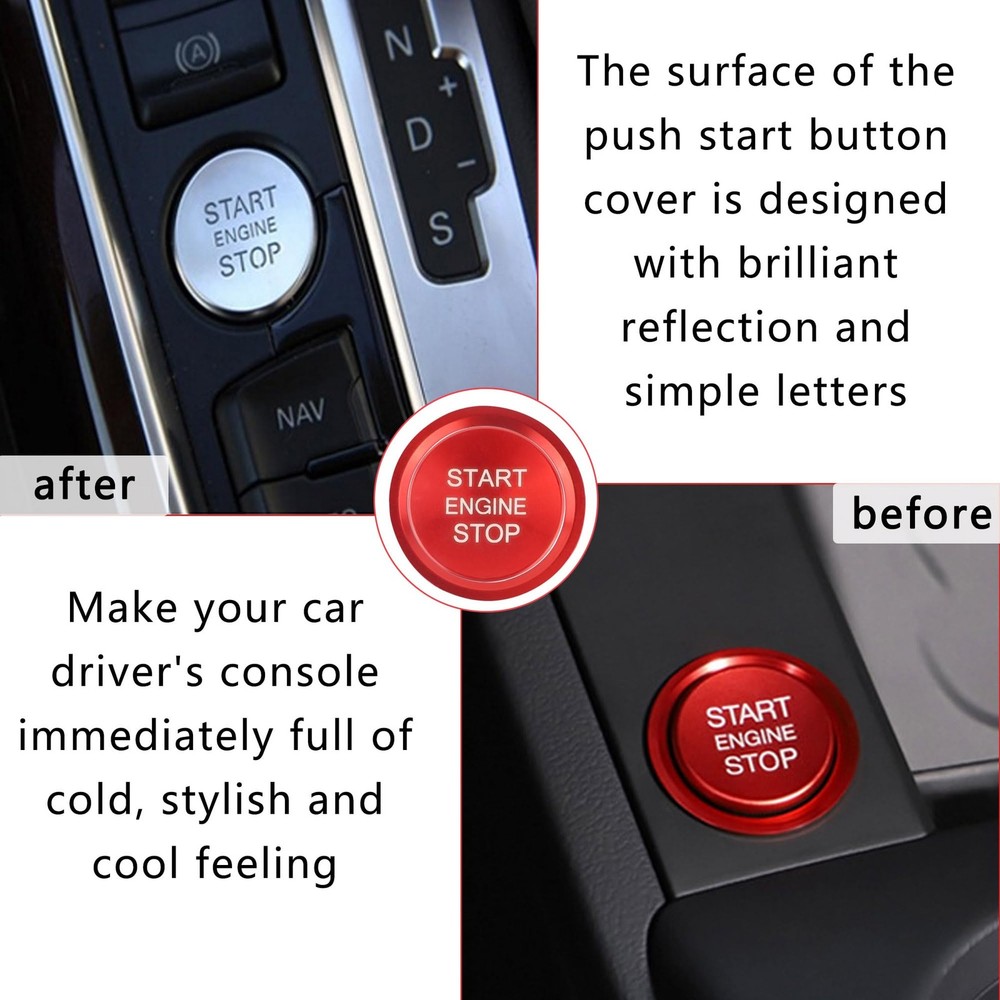 Car Push Start Button Cover Compatible with Audi,Aluminum Engine Start Stop B...
