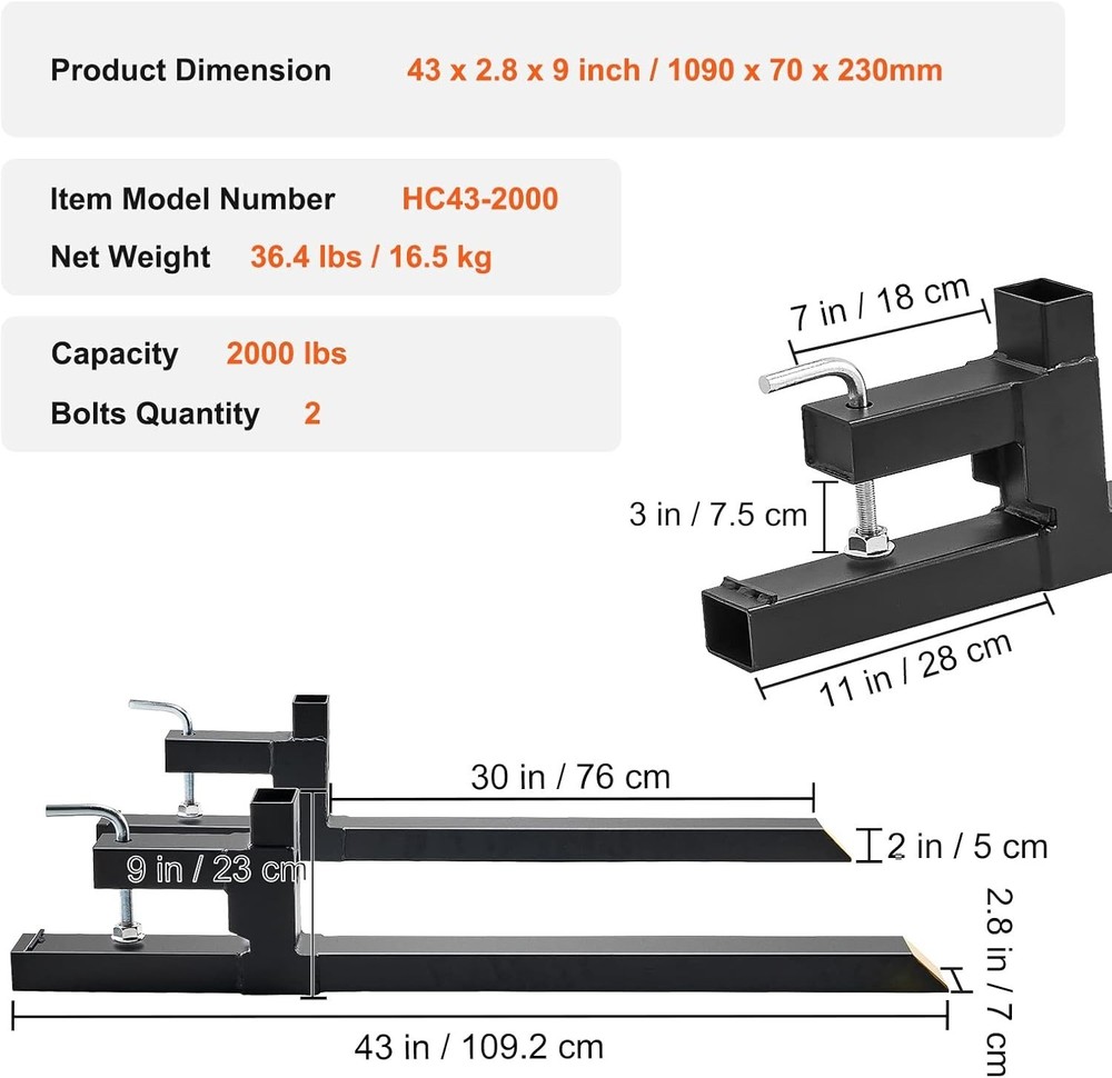 Versatile 2000lbs Capacity Pallet Forks for All Your Material Handling Needs