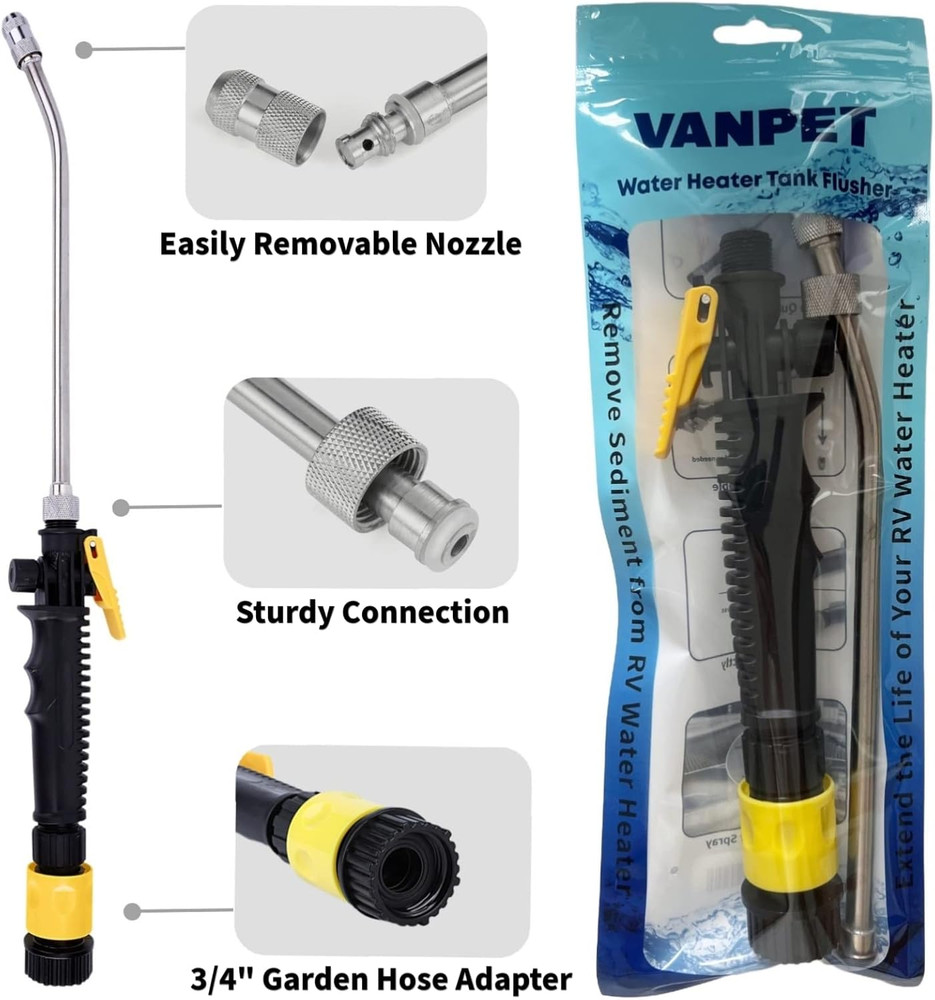 RV Water Heater Tank Rinser,Metal Tube Water Tank Flusher,Powerful Water Spray,F