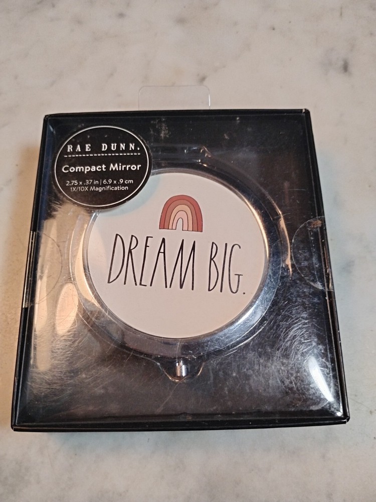 Rae Dunn DREAM BIG Rainbow White Compact Makeup Mirror