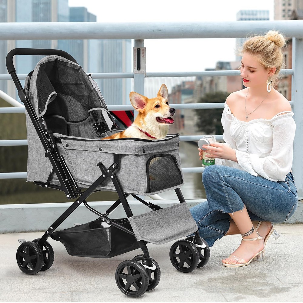 Lightweight Dog Stroller with Reversible Handle for Medium Small Dogs and Cat...