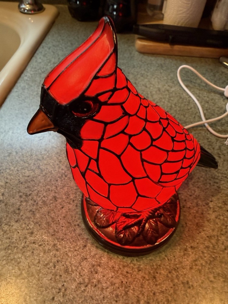 Red Cardinal Plastic LED Night Light W/Colorful Glow USB Powered Push Button