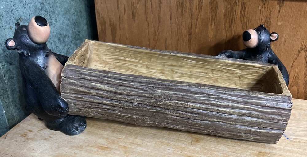 Two Black Bears Lifting A Log Planter