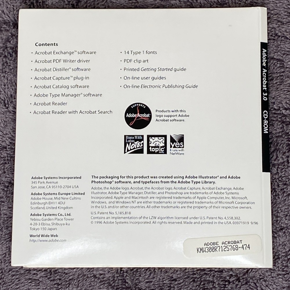 Adobe Acrobat 3.0 for Macintosh Full Version CD and Sleeve Vintage Software