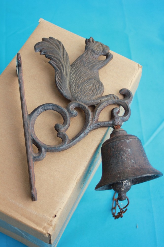 Antique Cast Iron Squirrel Pull Chain Bell, 8"