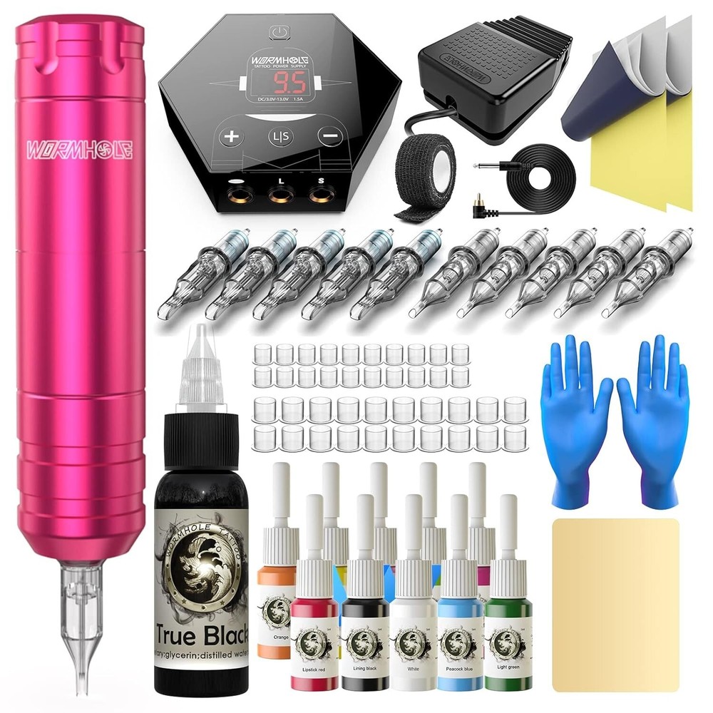 Wireless Tattoo Kit Rotary Machine Pen Interface with Ring Switch Power Supply